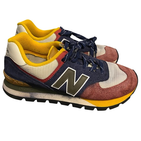 New Balance 574 D Burgundy Blue Yellow‎ Sneakers Men's Size 8 ML574DNY - Picture 1 of 5